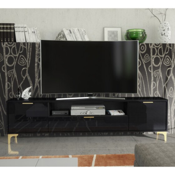 Goldline Glossy 200 cm TV Cabinet - Glossy Black